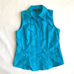 Lafayette 148 New York Petite 2 Sleeveless Textured Cotton Bright Blue Shirt